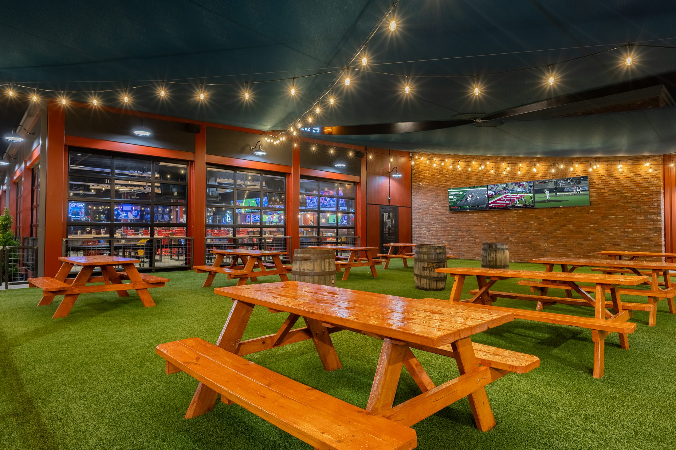 Patio with string lights — BoomerJack's Mansfield